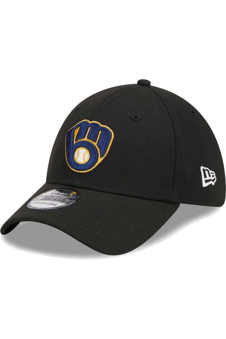 Men's New Era Black Milwaukee Brewers Logo 39THIRTY Flex Hat, Main, color, Black