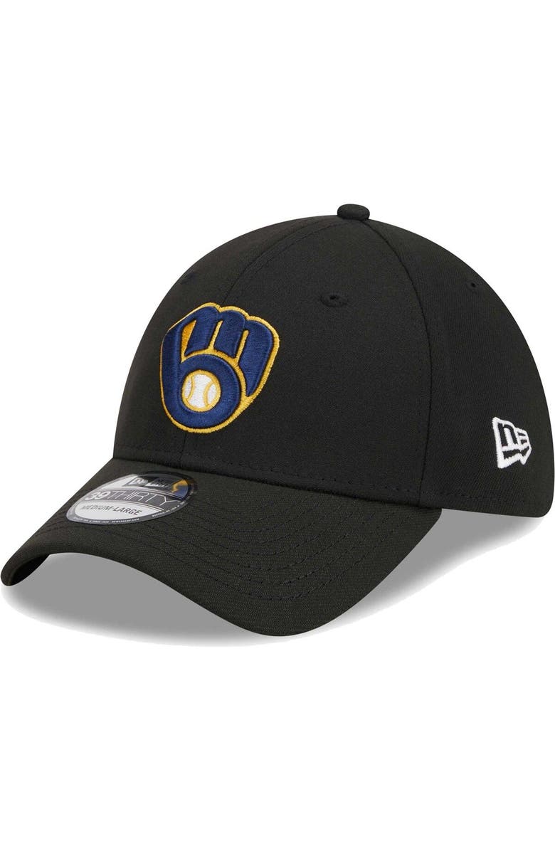 New Era Men's New Era Black Milwaukee Brewers Logo 39THIRTY Flex Hat, Main, color, Black