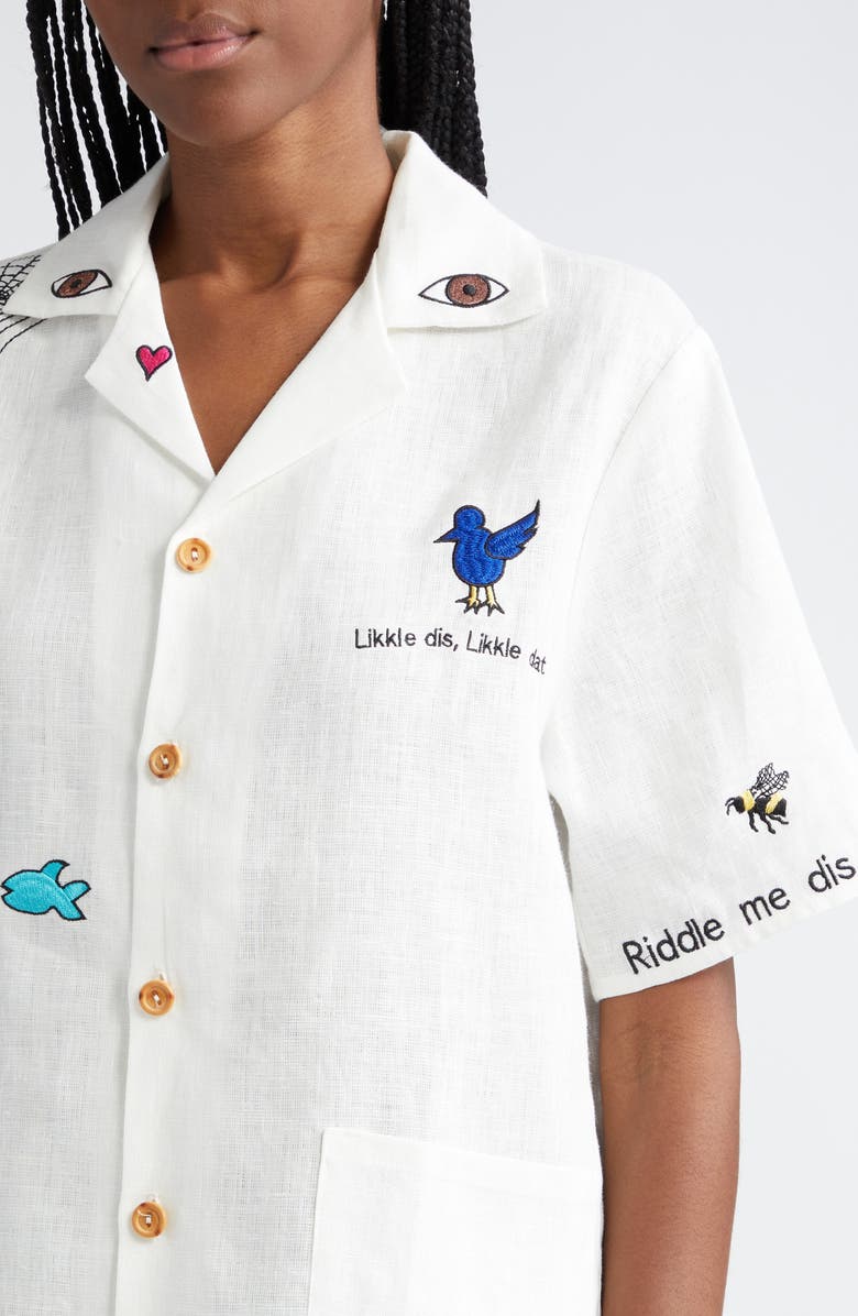 HOUSE OF AAMA Maroon Day Embroidered Linen Camp Shirt, Alternate, color, 