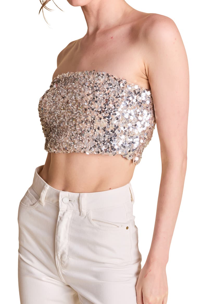 Bead & Sequin Tube Top, Alternate, color, BEIGE/ SILVER