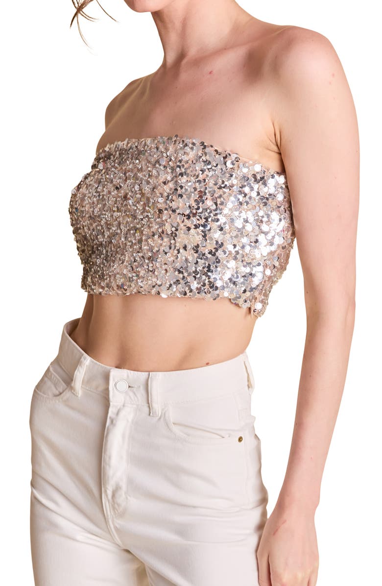 Endless Rose Bead & Sequin Tube Top, Alternate, color, Beige/ Silver