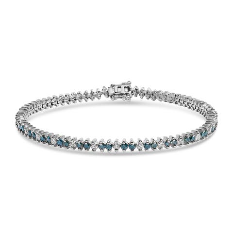 14K White Gold 3.70 cttw white and Blue Diamond Fashion Bracelet