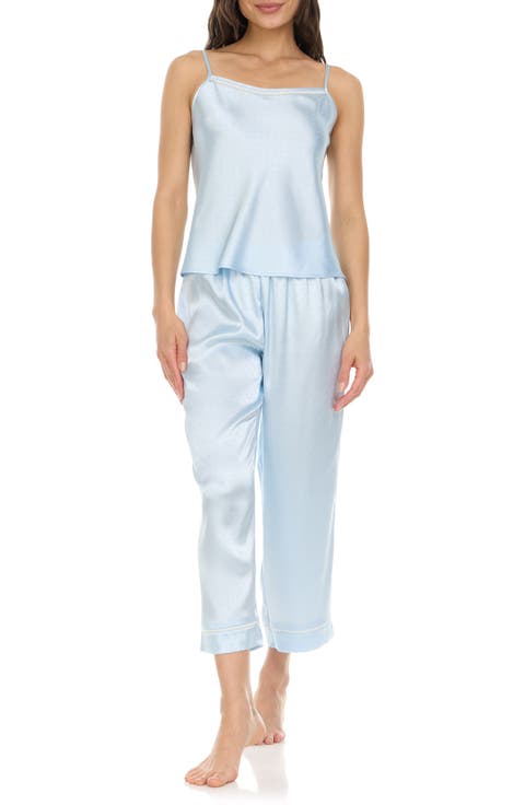 Jamie Pin Dot Satin Capri Pajamas with Faux Pearl Trim