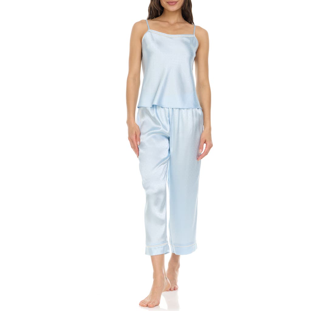 Flora Nikrooz Jamie Pin Dot Satin Capri Pajamas with Faux Pearl Trim in Ice Blue  product