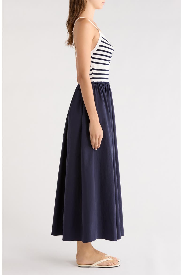 Stripe Mixed Media A-Line Dress, Alternate, color, NAVY MULTI