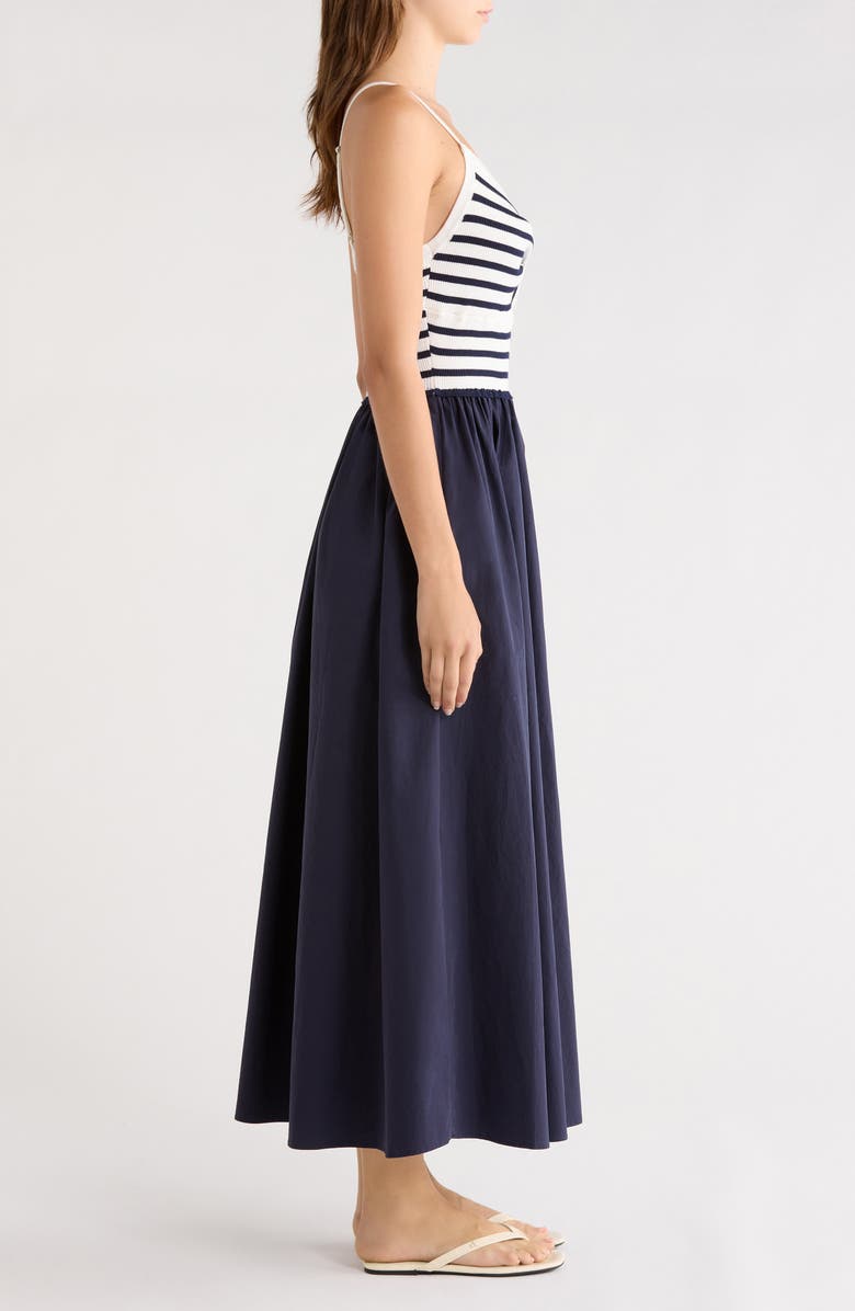 FREEMARKET Stripe Mixed Media A-Line Dress, Alternate, color, Navy Multi