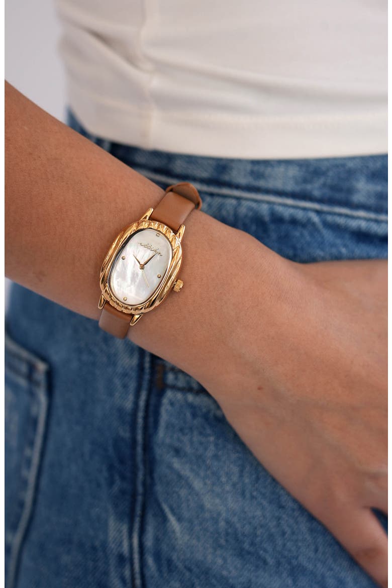 Timeless Texture Leather Strap Watch, Alternate, color, COGNAC