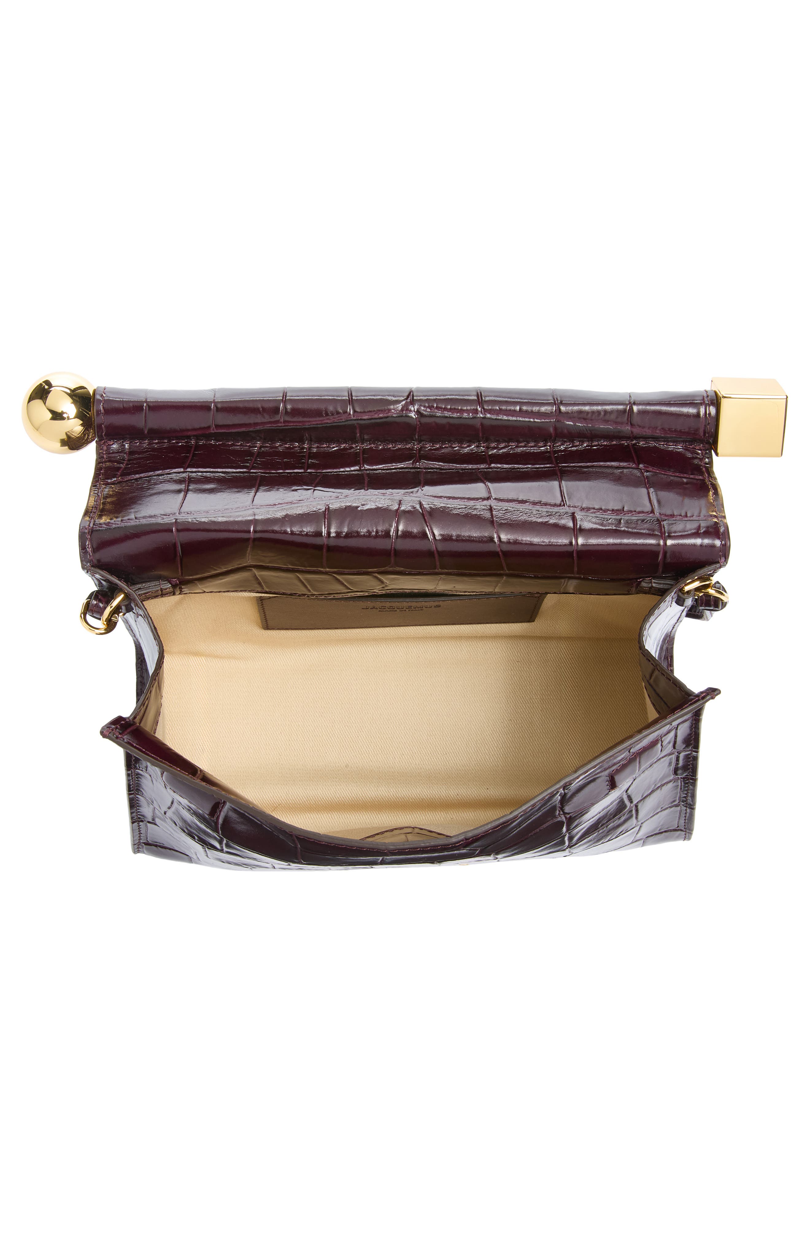 Le Sac Rond Carré Croc Embossed Leather Clutch, Alternate, color, DARK BURGUNDY 495