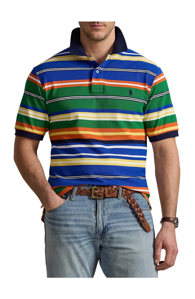 Polo Ralph Lauren Big & Tall Striped Mesh Polo Shirt, Main, color, Cruise Green Multi