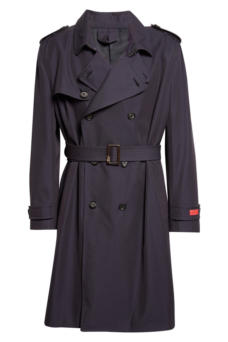 Cotton & Silk Double Breasted Trench Coat, Main, color, DARK BLUE