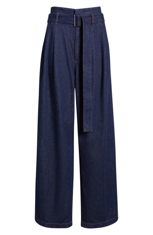 Frame The Paper Bag Belted High Waist Wide Leg Denim Trousers In Blue