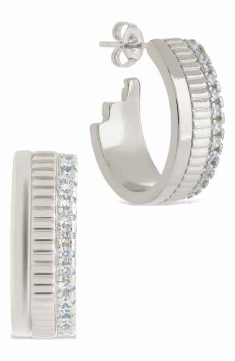 Sterling Forever Anika Mixed Texture Hoop Earrings
