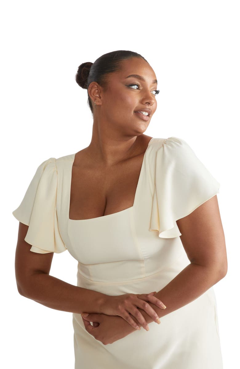 Six Stories Square Neck Crepe Bridesmaid Dress, Alternate, color, Almond