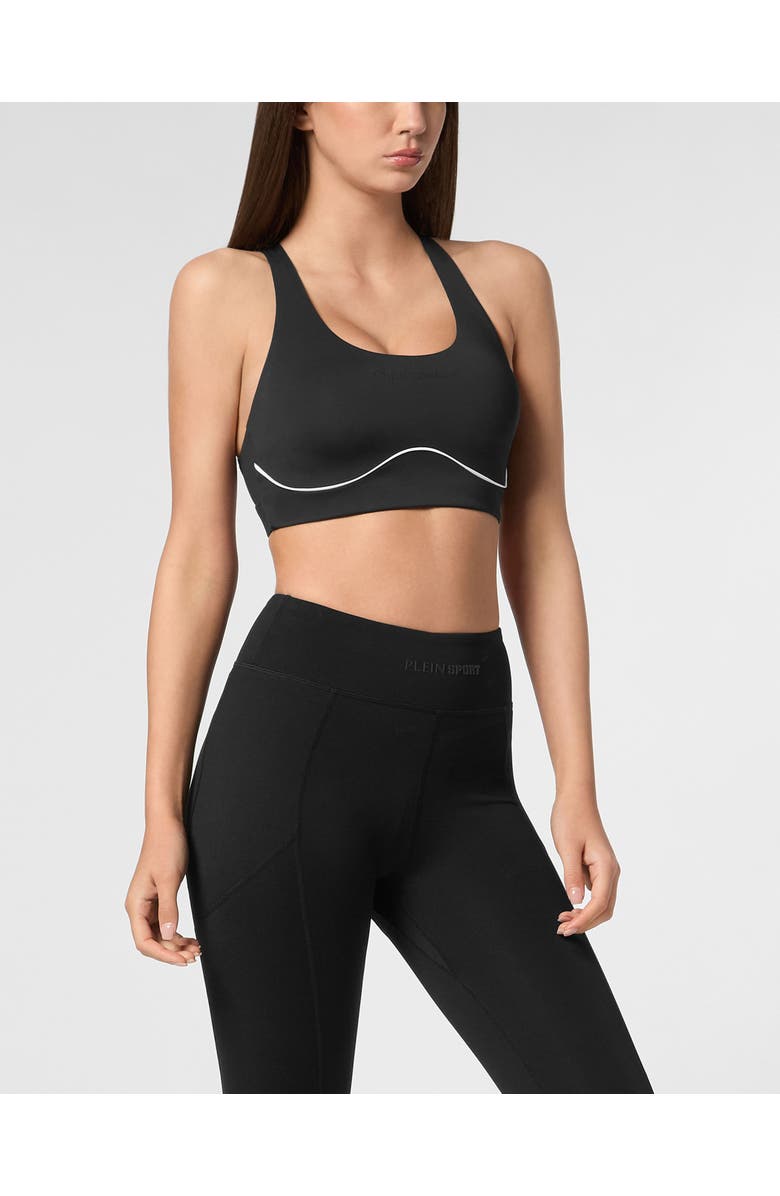 PLEIN SPORT Silky Soft Piping Push Up Bra Women, Main, color, Black