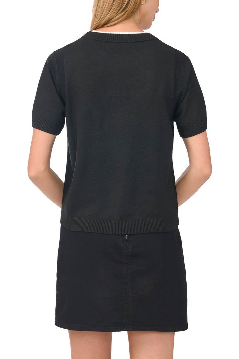 Contrast Detail Short Sleeve Sweater, Alternate, color, RICH BLACK