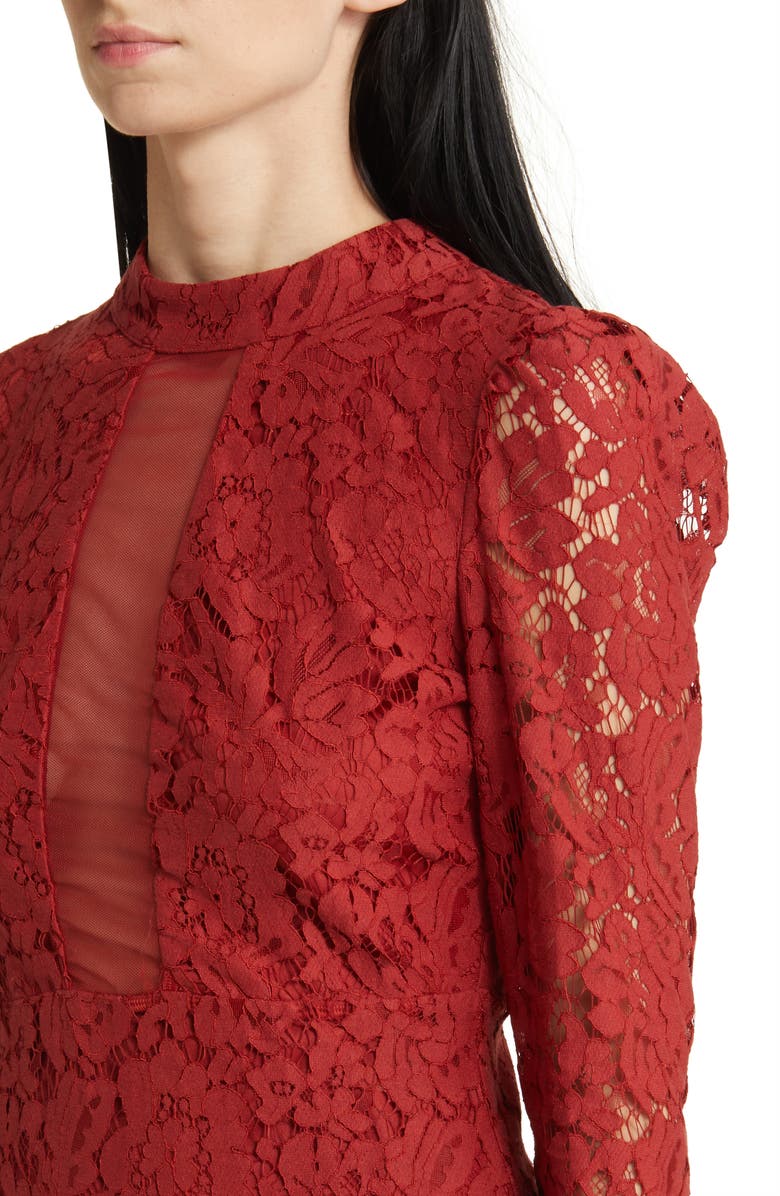 bebe Open Back Long Sleeve Lace Minidress, Alternate, color, 