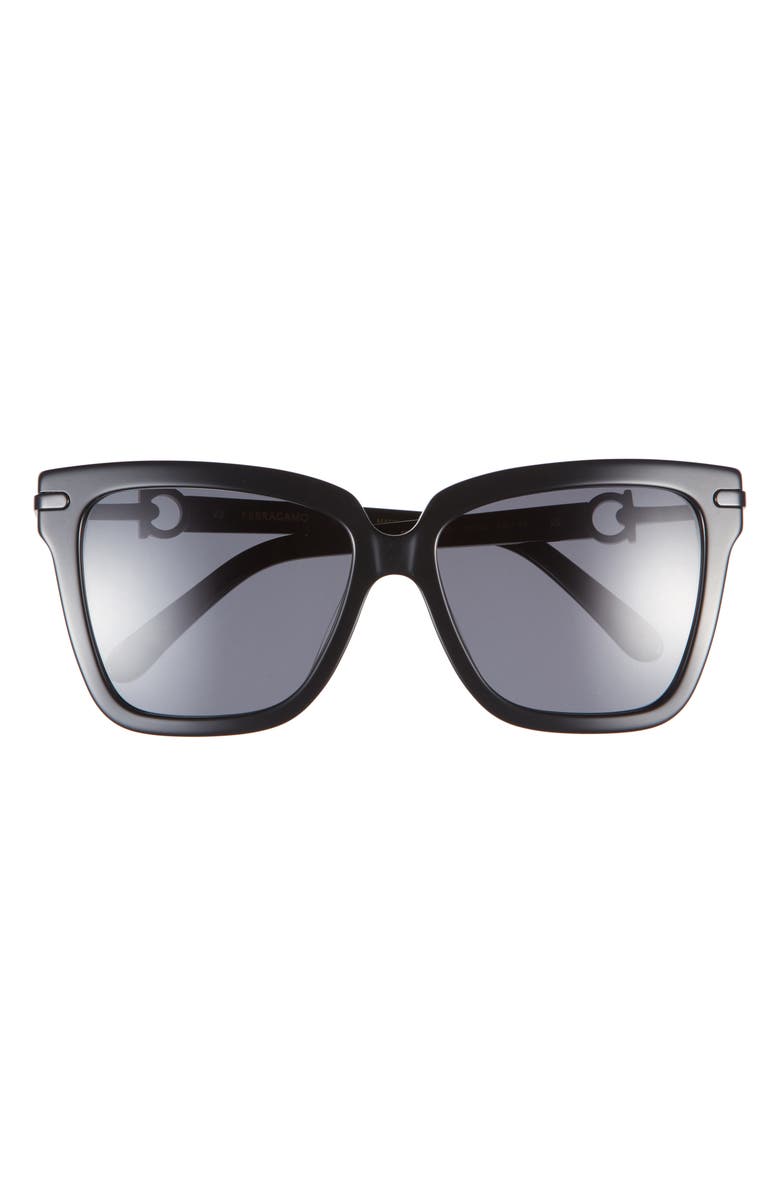 FERRAGAMO 57mm Square Sunglasses, Main, color, Black