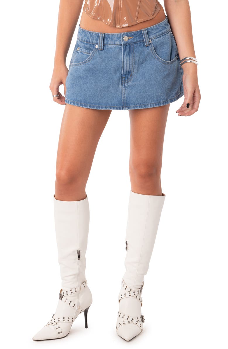 EDIKTED Talia Denim Mini Skort, Main, color, Blue