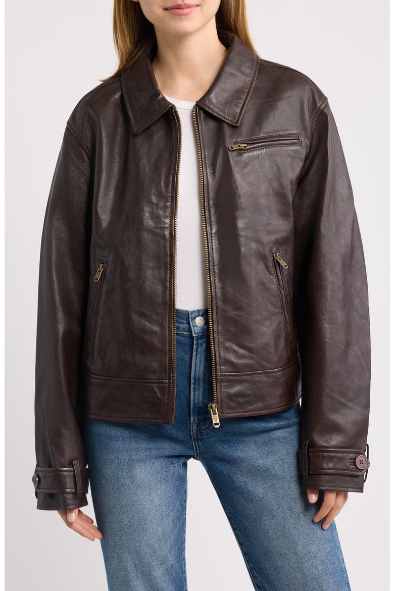 Nube Lambskin Leather Jacket, Main, color, DARK COGNAC