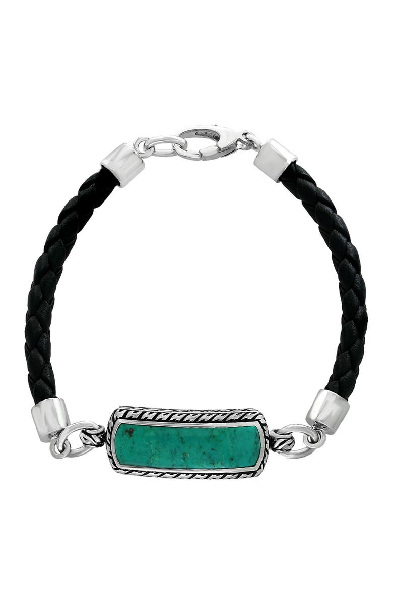EFFY Sterling Silver & Leather Turquoise Bracelet, Main, color,
