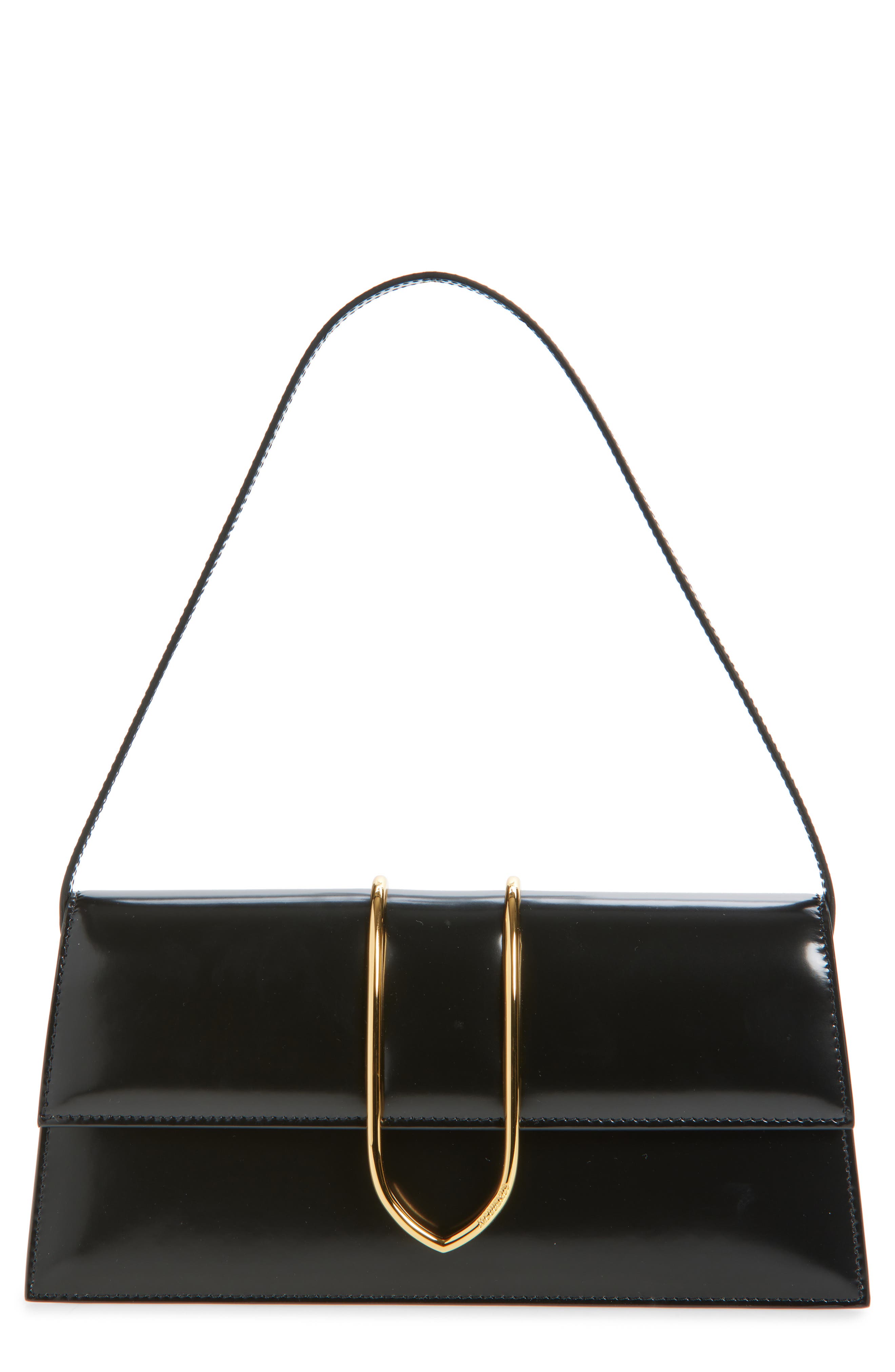 Jacquemus Le Long Bambino Leather Shoulder Bag, Main, color, 990 Black