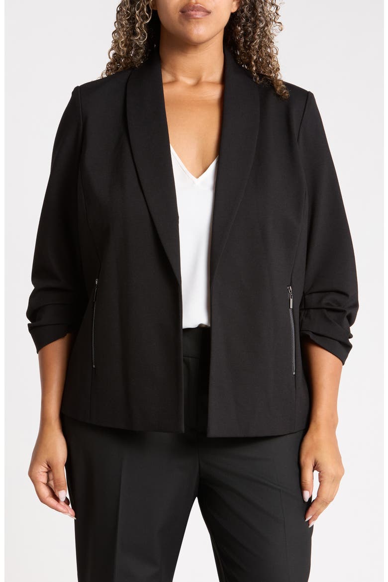 Pleated Sleeve Blazer, Main, color, ANNE BLACK