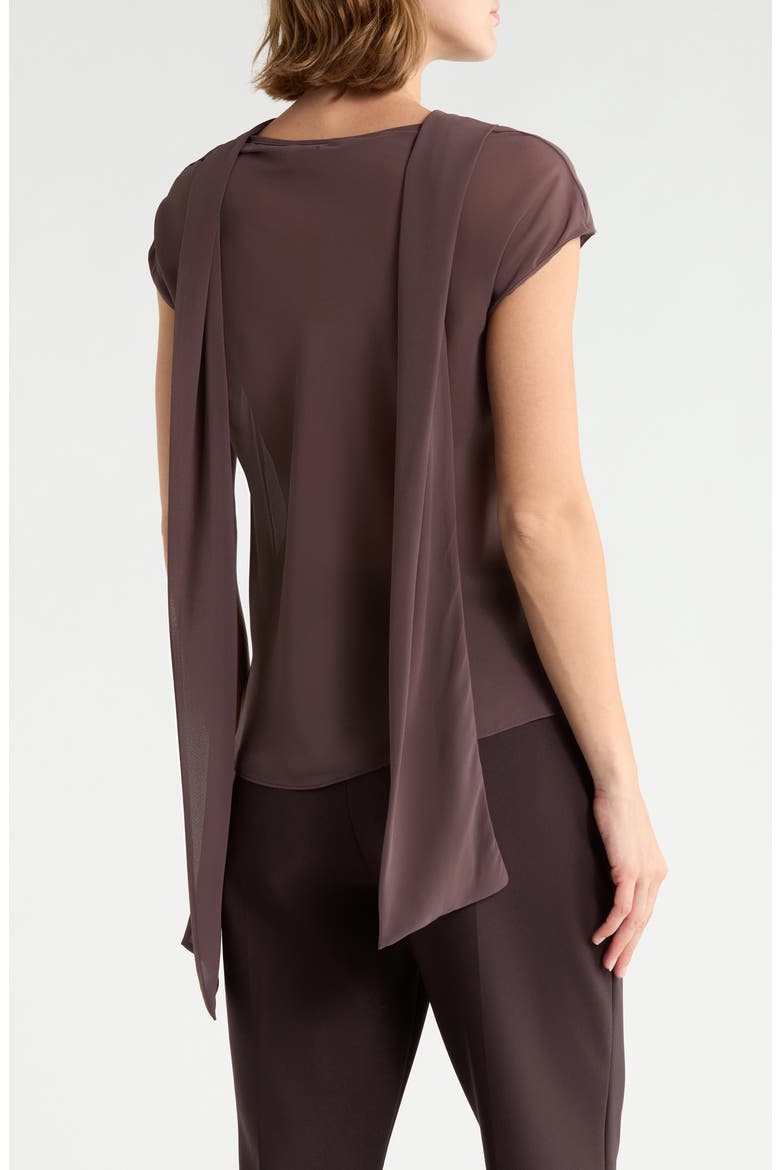 Cowl Neck Scarf Detail Sheer Top, Alternate, color, BROWN
