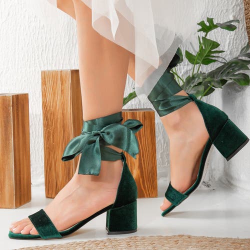 Forever & Always Shoes Women's Hera - Emerald Green Sandals With Ribbon In Emerald Green Velvet