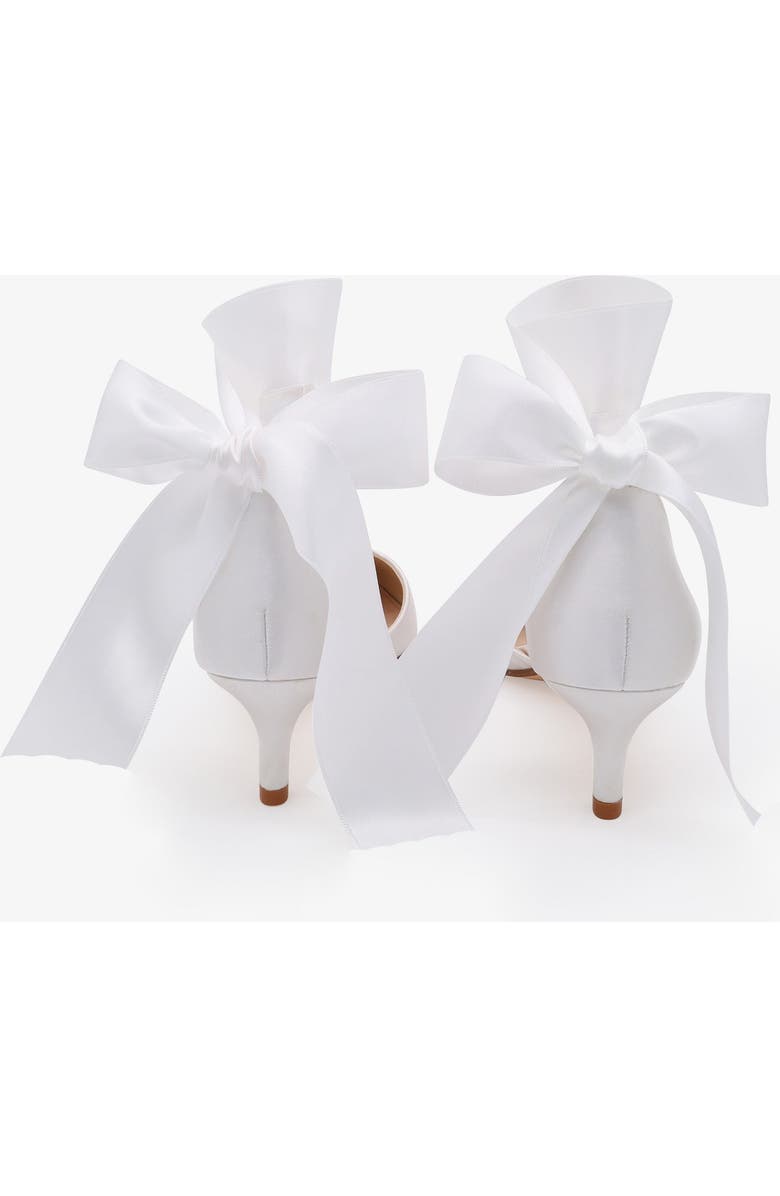 Kailee P Farah Satin Pointy Toe Kitten Low Heel with Wrapped Satin Ribbon Tie, Alternate, color, White