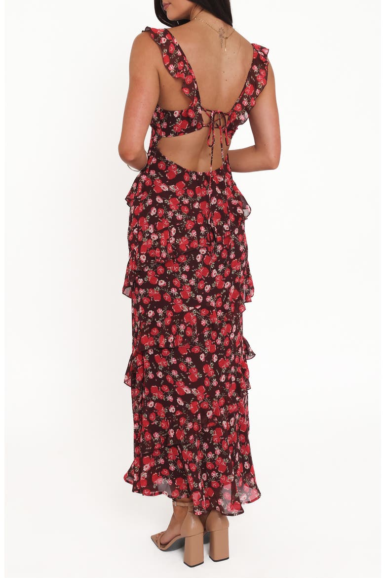 Virginia Floral Ruffle Maxi Dress, Alternate, color, BROWN FLORAL