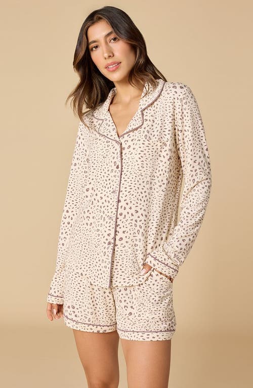 Softies Aria Slim Notch Collar Long Sleeve Short Set In Neutral