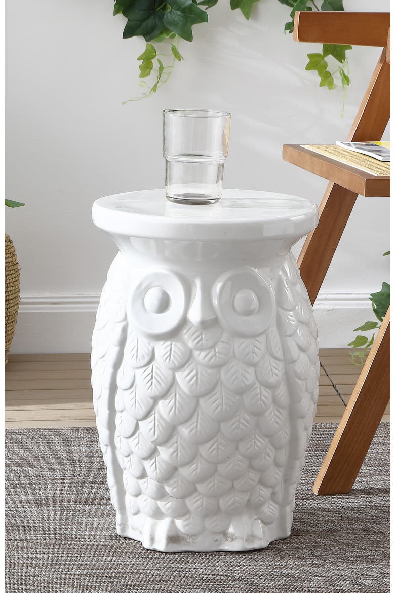 Groovy Owl Traditional Floral Chinoiserie Ceramic Drum Garden Stool, Pierced Indoor/Outdoor Patio Seat & Side Table, Alternate, color, White