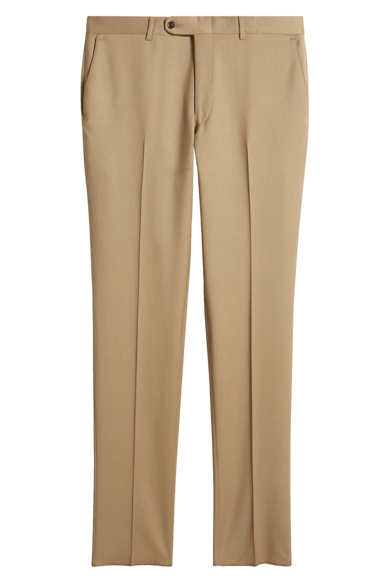 Solid Flat Front Stretch Wool Dress Pants, Alternate, color, LIGHT TAN