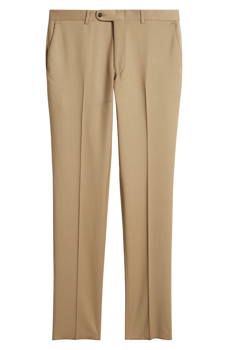 Peter Millar Solid Flat Front Stretch Wool Dress Pants, Alternate, color, Light Tan
