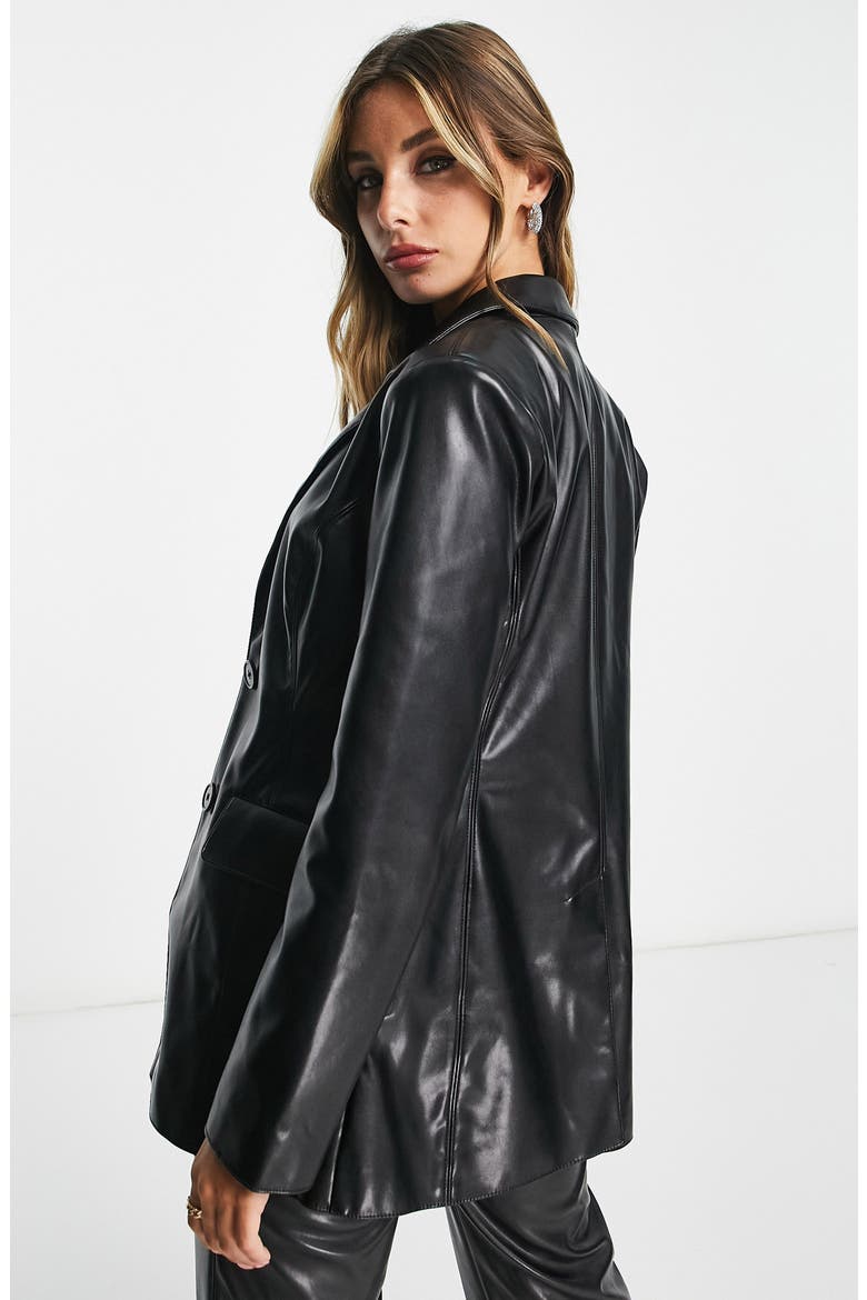 Fitted Faux Leather Blazer, Alternate, color, BLACK