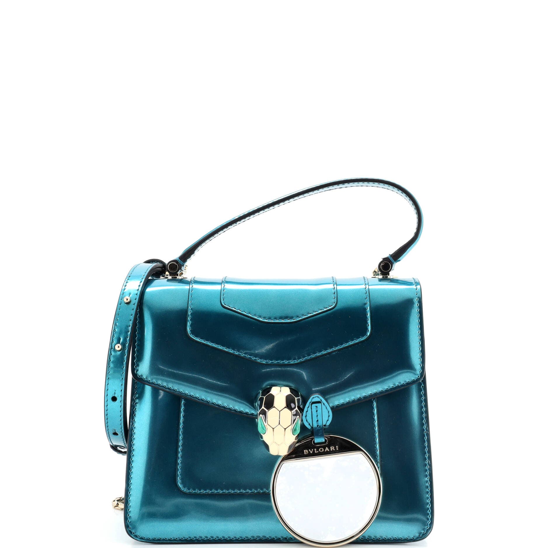 Serpenti Forever Top Handle Bag Patent Small, Alternate, color, Blue