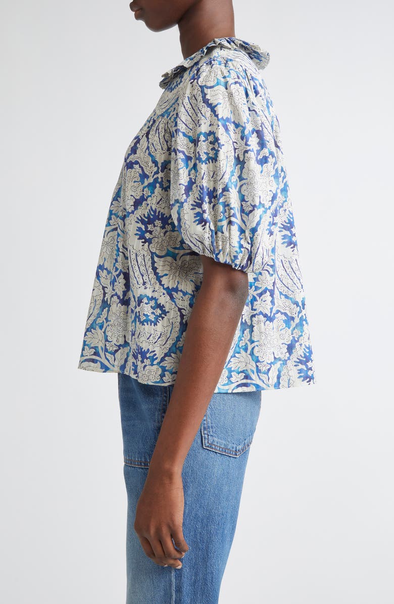 Ulla Johnson Amari Floral Cotton Blend Button-Up Shirt, Alternate, color, Ciel