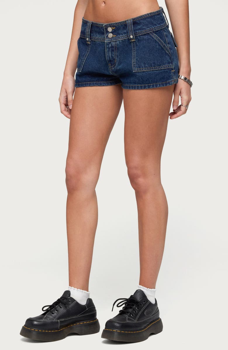 EDIKTED Keinan Low Rise Denim Shorts, Alternate, color, Dark-Blue-Washed
