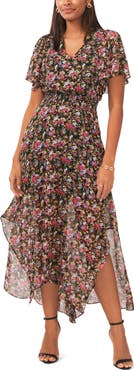 Chaus Floral Print Flutter Sleeve Maxi Dress