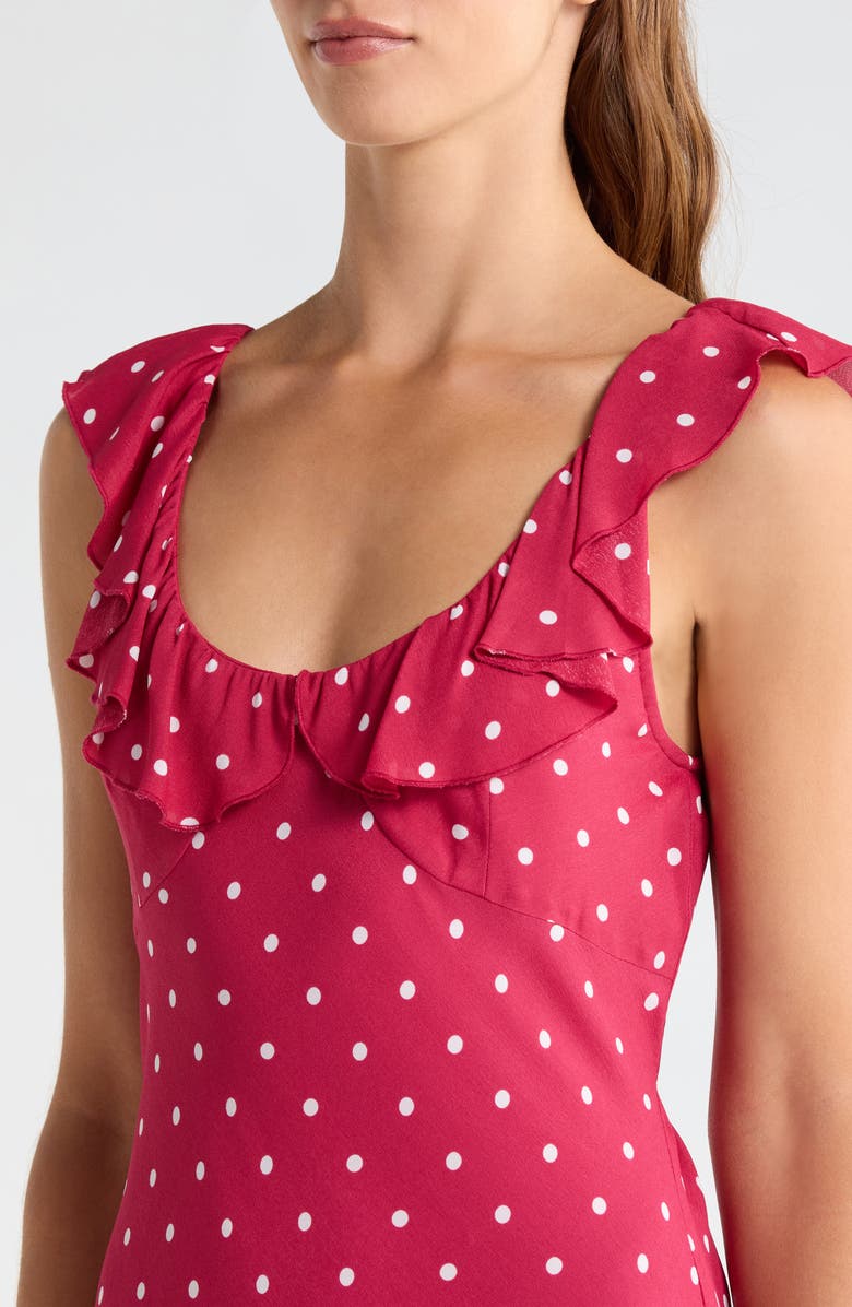 Favorite Daughter The Blossom Ruffle Dot Sleeveless Maxi Dress, Alternate, color, Raspberry/ Ivory Do