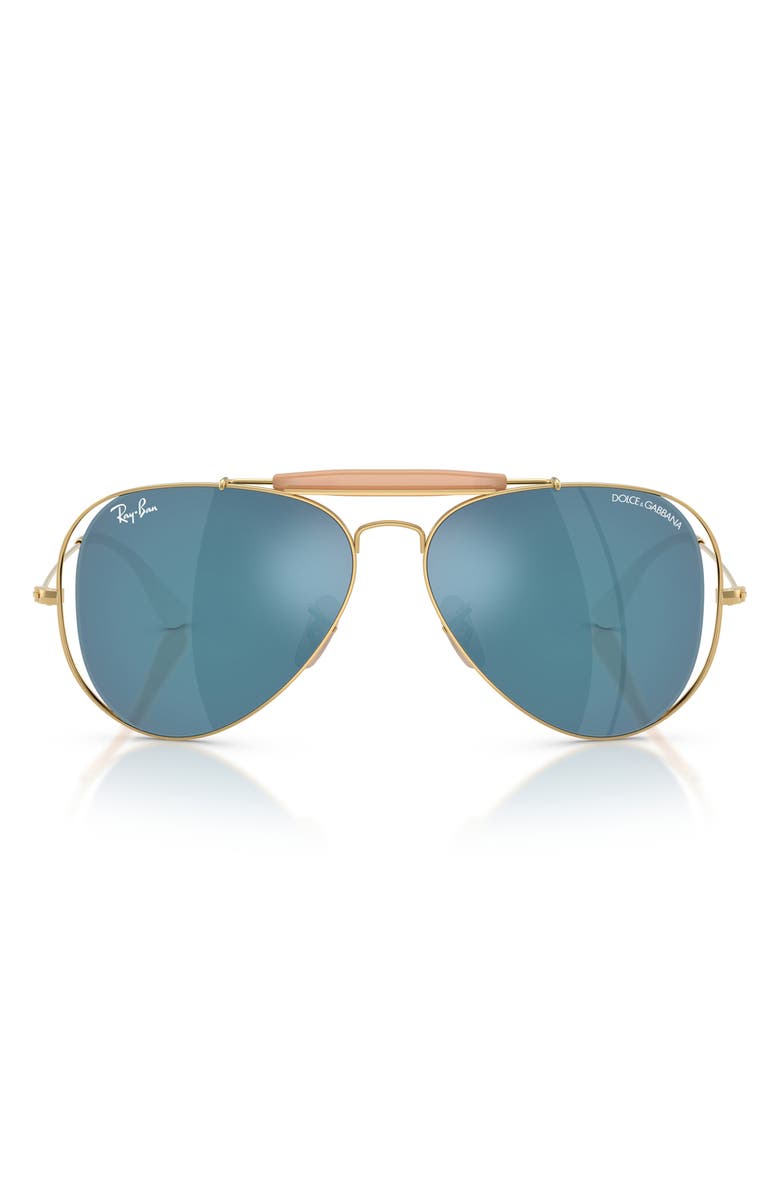 Ray-Ban Outdoorsman 53mm Mirrored Pilot Sunglasses, Main, color, Arista / Dark Blue Mirror Blue