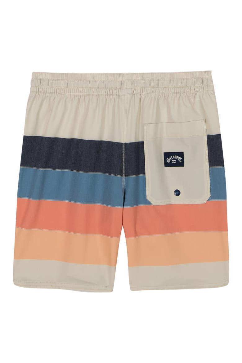 Kids' Sand Bar Stripe Water Repellent Layback Swim Trunks, Alternate, color, STONE