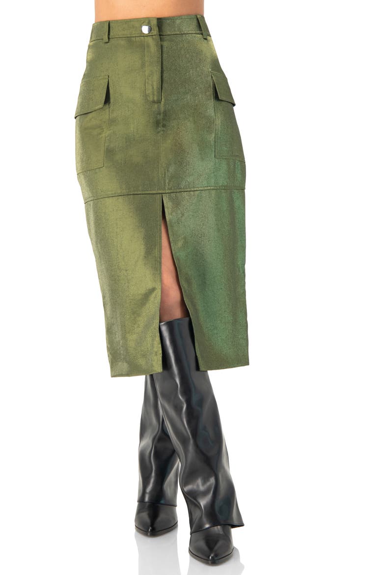 Midi Skirt with Front Slit, Main, color, Olive Green