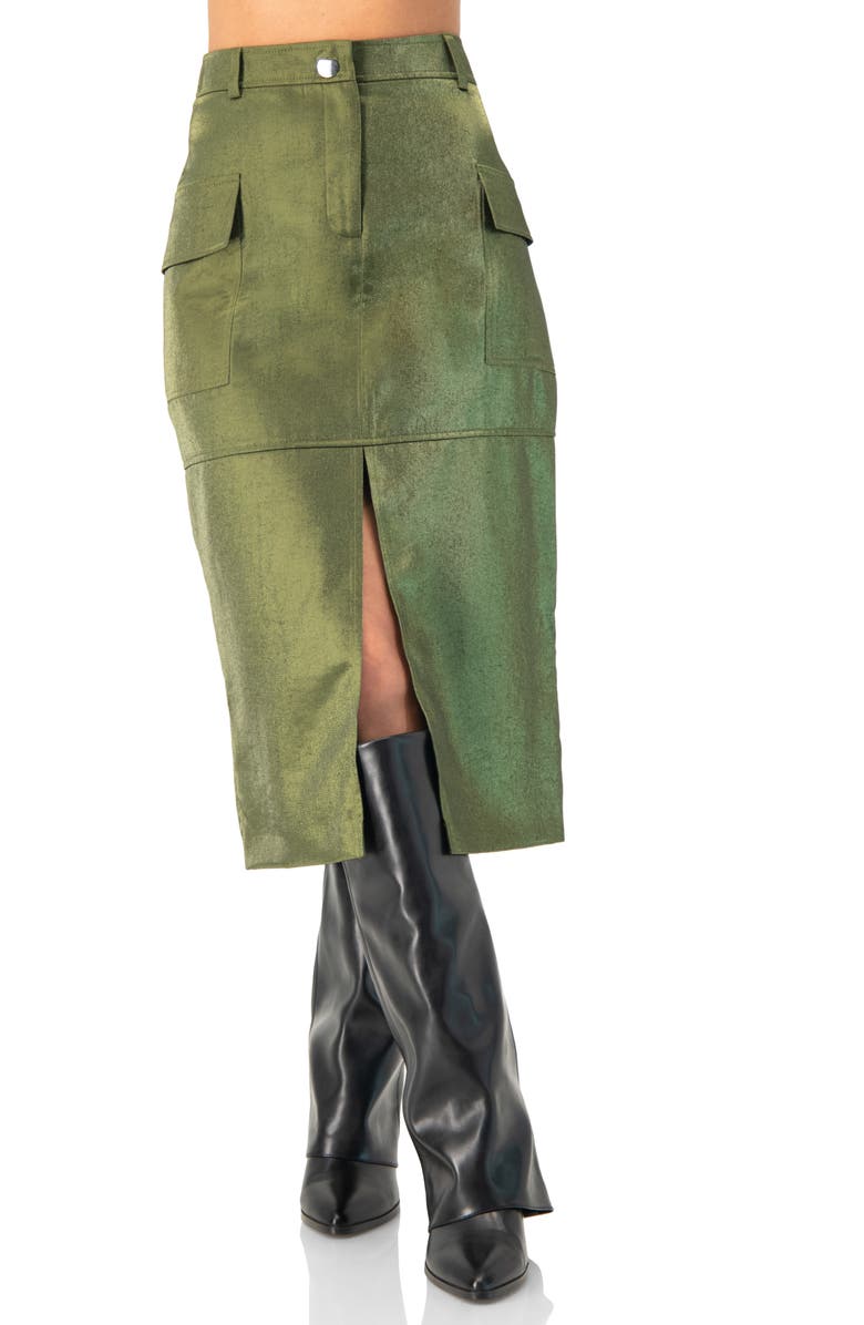 IVONNE Midi Skirt with Front Slit, Main, color, Olive Green