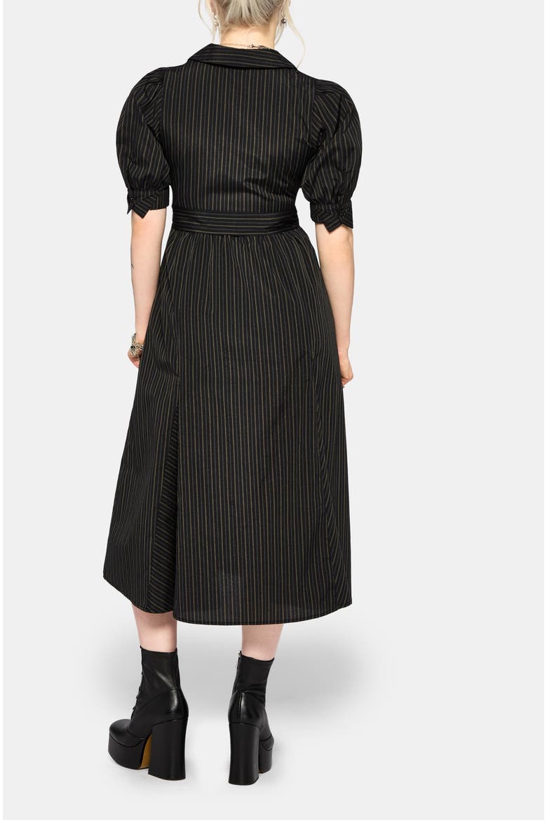 Jenna Stripe Cotton Tie Midi Dress, Alternate, color, Black