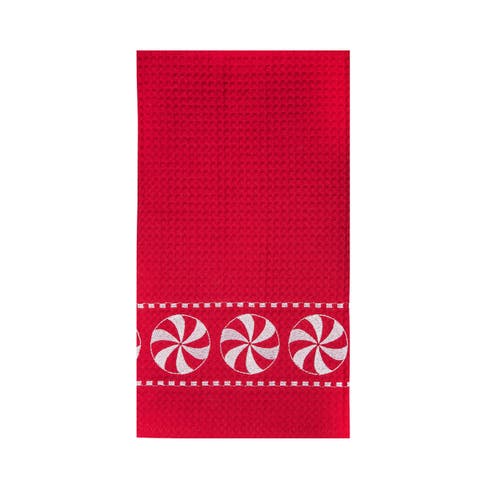 Christmas Peppermints 100% Cotton Red Waffle Weave Dishtowel
