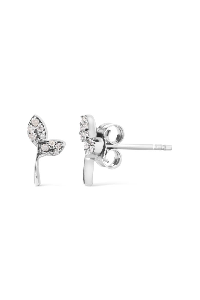925 Sterling Silver 1/16ct TDW Diamond Leaf Earrings, Alternate, color, Silver
