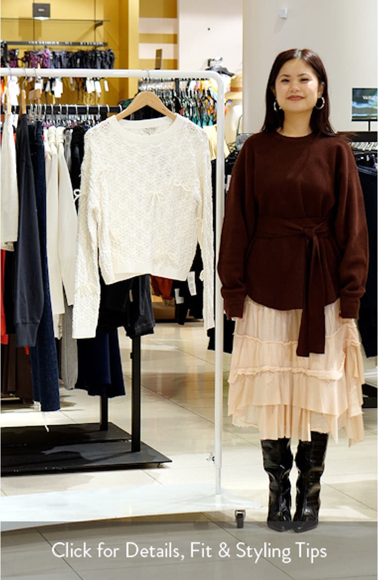 Faux Pearl Bow Open Stitch Sweater, sales video thumbnail