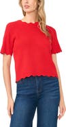 CeCe Pointelle Knit Scallop Trim Sweater