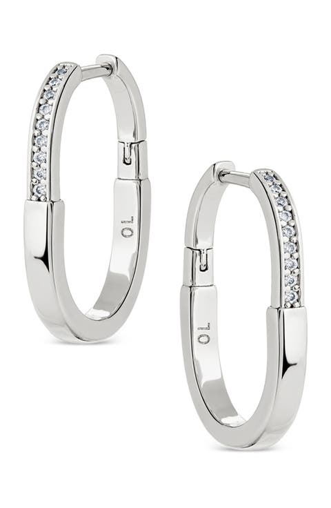 Slim Pavé Oval Hoop Earrings
